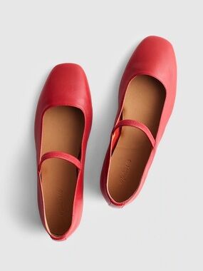 Madewell Red Mary Jane Flats with Square Toe